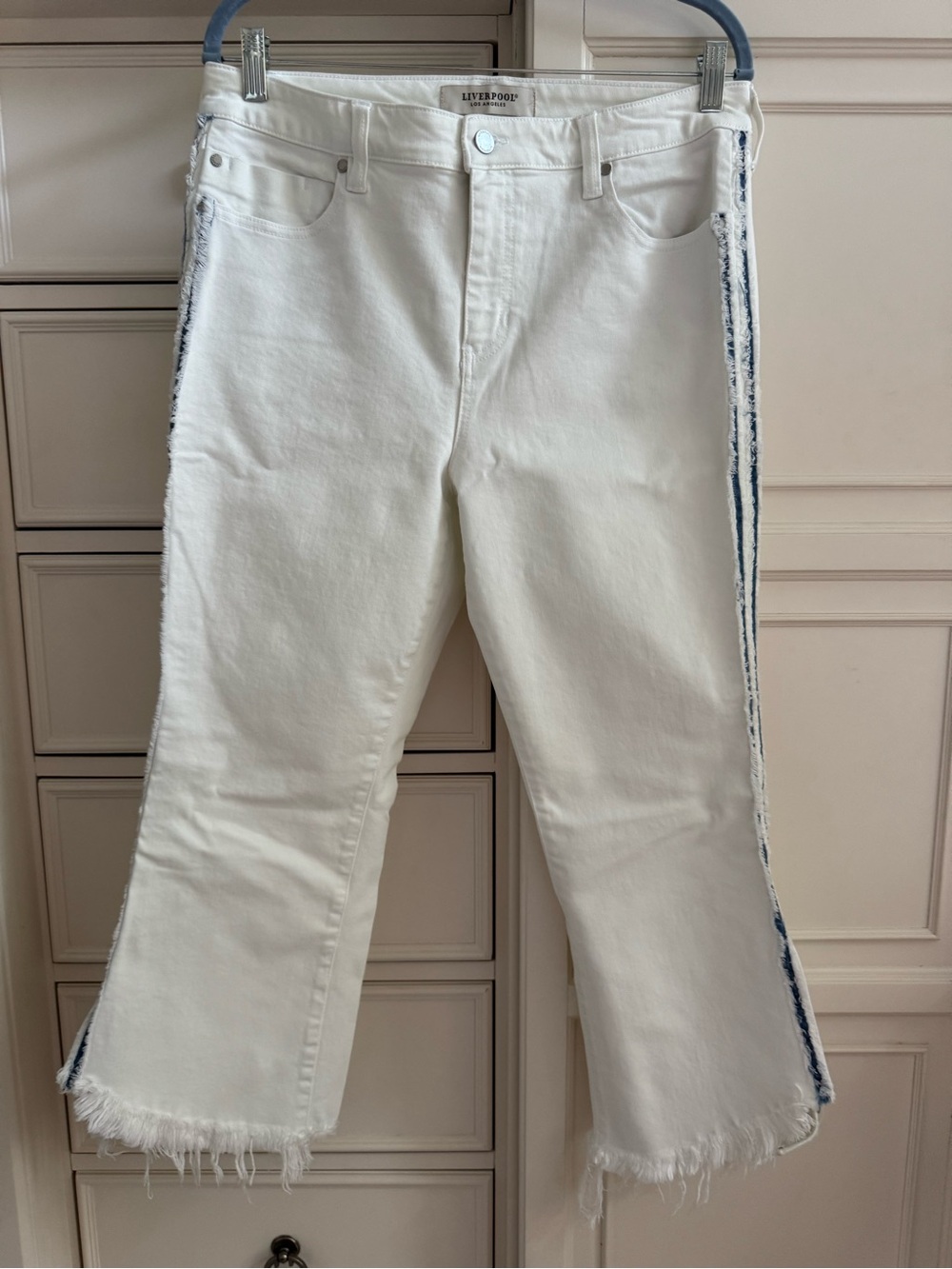 Liverpool White Cropped Wide-Leg Jeans with Blue Denim Side Stripe
